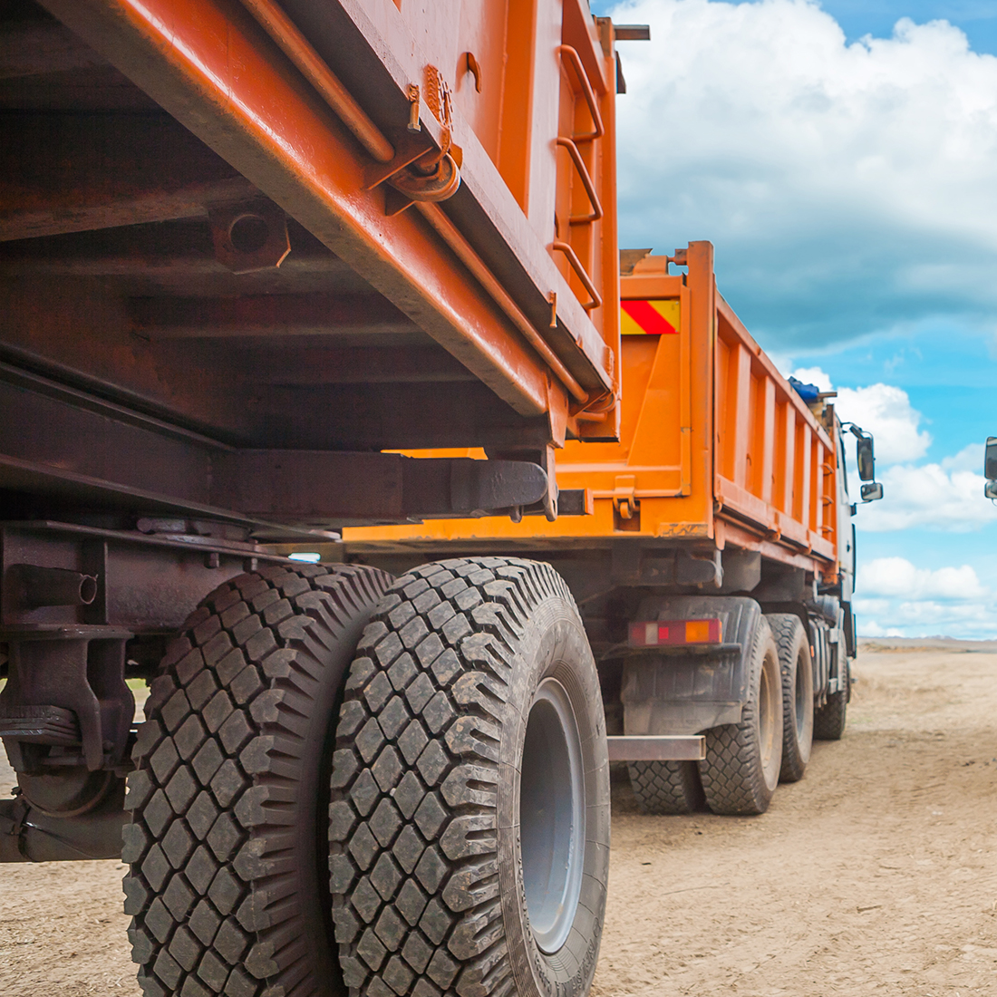 Orange construction truck close-up